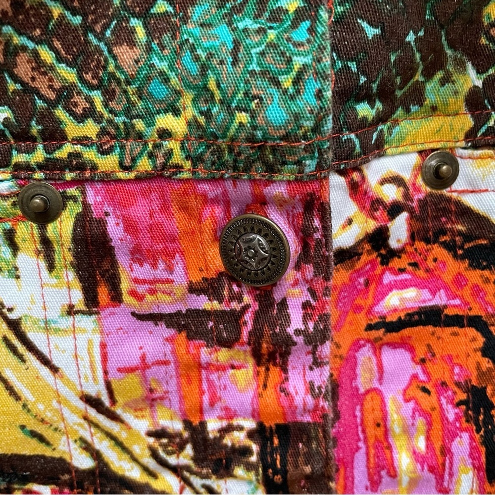 Kaktus Vintage Paris Streets Print Lightweight Denim Art to Wear Vibrant Jacket - Picture 12 of 15